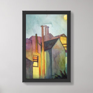 Rear Window Night Scene Watercolor Glowing Light Framed Art