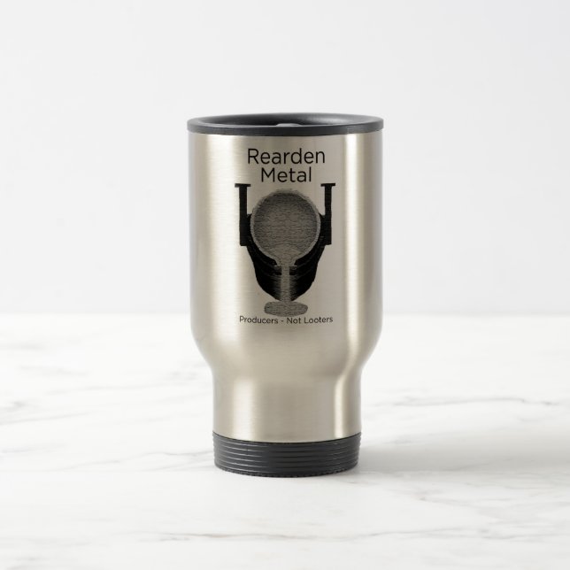 Rearden Metal Travel Coffe Mug, Atlas Shrugged Travel Mug (Center)