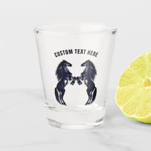 Rearing Black Horses Shot Glass Personalized Text