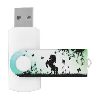 Rearing Black Stallion Blue Green Flash Drive