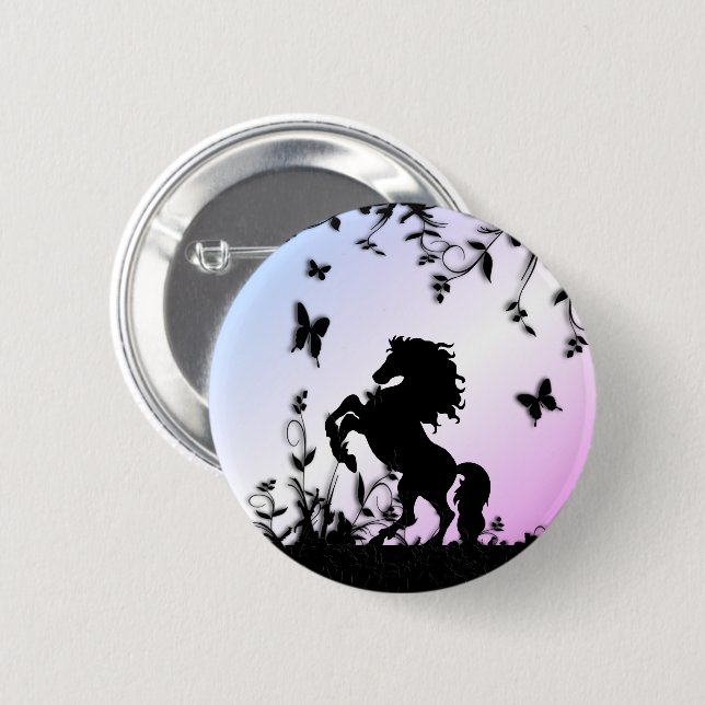 Rearing Black Stallion Button (Front & Back)