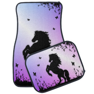 Rearing Black Stallion Car Floor Mat