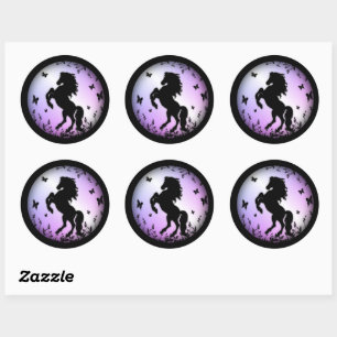 Rearing Black Stallion Classic Round Sticker