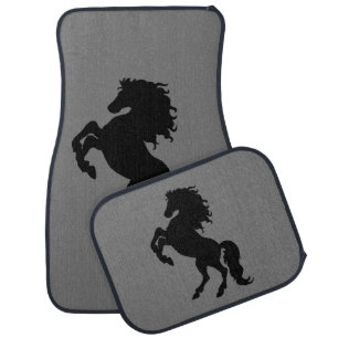 Rearing Black Stallion / Horse Car Mat