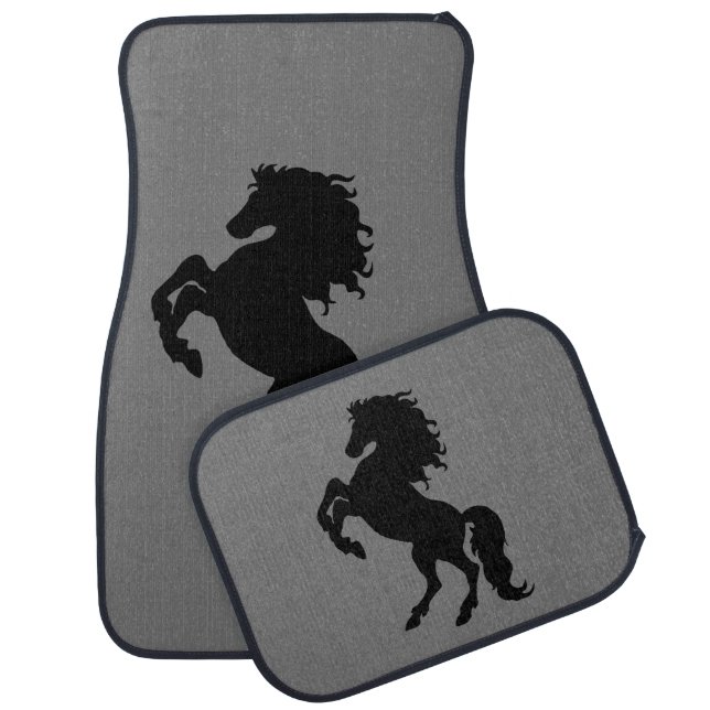 Rearing Black Stallion / Horse Car Mat (Set)