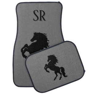 Rearing Black Stallion / Horse Monogram Car Mat