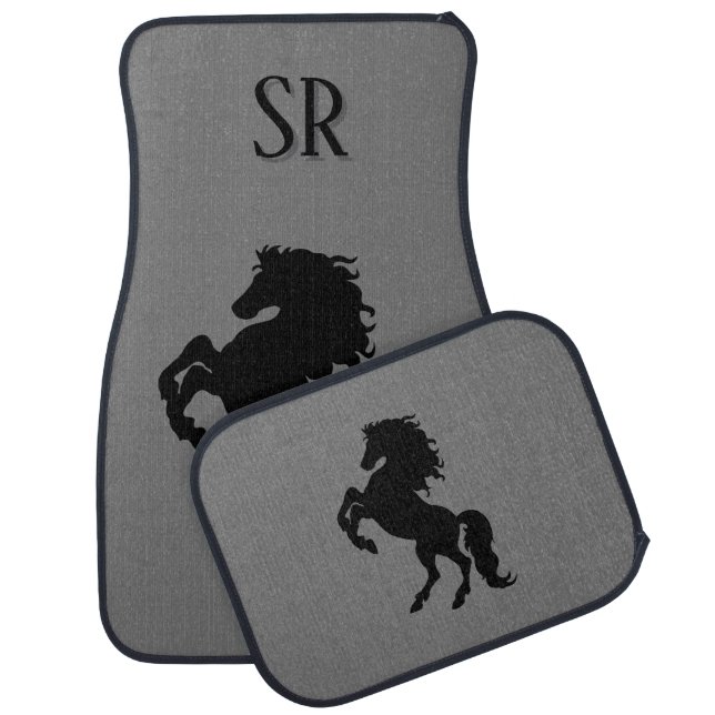 Rearing Black Stallion / Horse Monogram Car Mat (Set)
