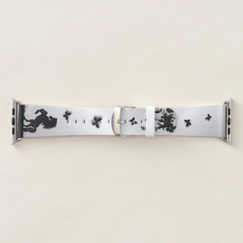 Rearing Black Stallion  Horse on Silver Apple Watch Band