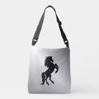 Rearing Black Stallion / Horse on Silver Crossbody Bag
