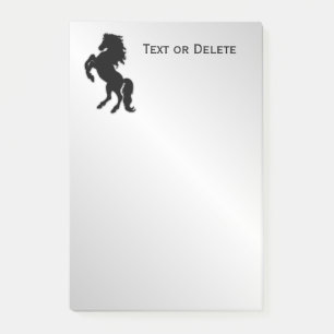 Rearing Black Stallion / Horse on Silver Post-it Notes