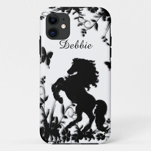 Rearing Black Stallion / Horse on White Case-Mate iPhone Case (Back)