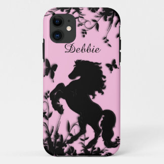 Rearing Black Stallion / Horse Personalized iPhone 11 Case
