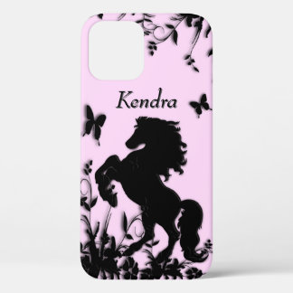 Rearing Black Stallion / Horse Personalized iPhone 12 Case