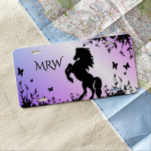 Rearing Black Stallion License Plate