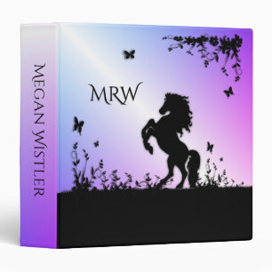 Rearing Black Stallion Monogrammed 3 Ring Binder