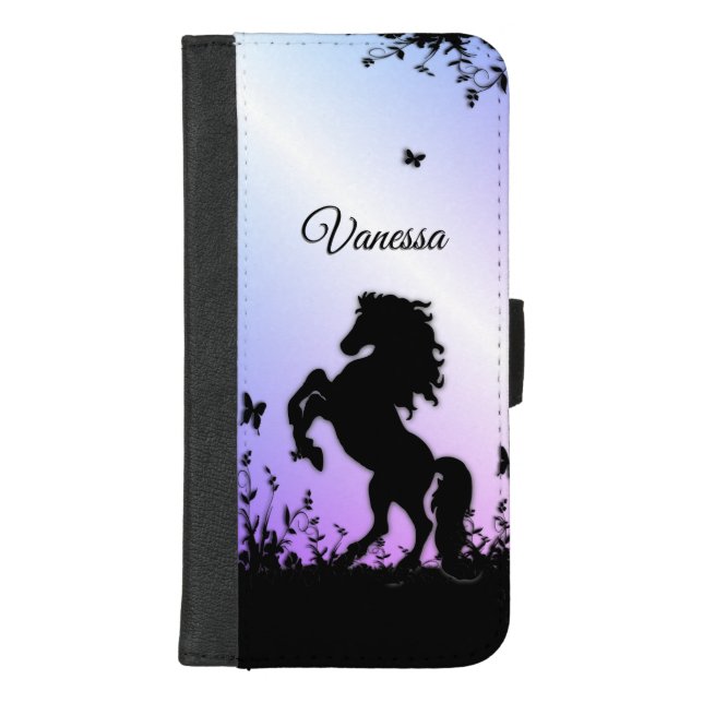 Rearing Black Stallion Personal iPhone Wallet Case (Front)