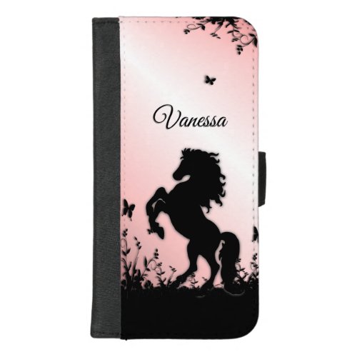 Rearing Black Stallion Personal Pink iPhone 87 Plus Wallet Case