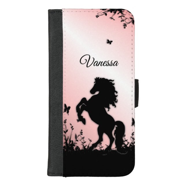 Rearing Black Stallion Personal Pink iPhone Wallet Case (Front)