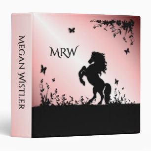 Rearing Black Stallion Pink 3 Ring Binder