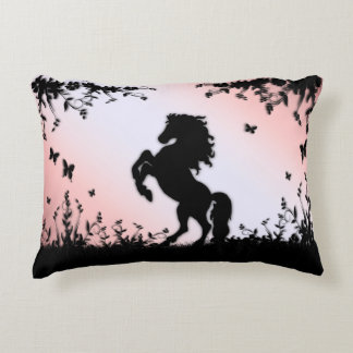 Rearing Black Stallion Pink Accent Pillow