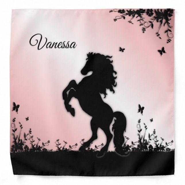 Rearing Black Stallion Pink Bandana (Front)