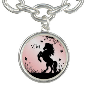 Rearing Black Stallion Pink Bracelet