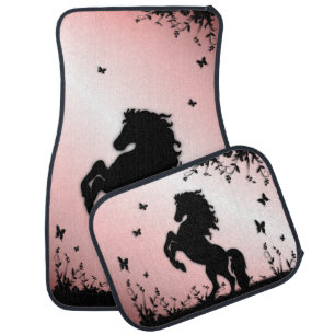 Rearing Black Stallion Pink Car Floor Mat