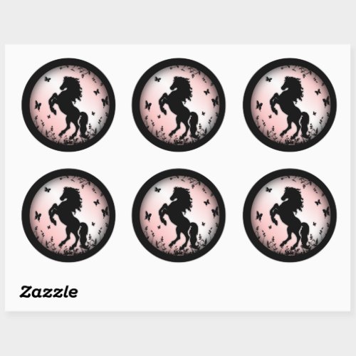 Rearing Black Stallion Pink Classic Round Sticker