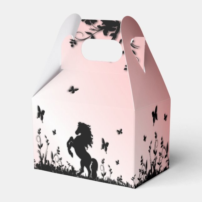 Rearing Black Stallion Pink Favor Boxes (Front Side)