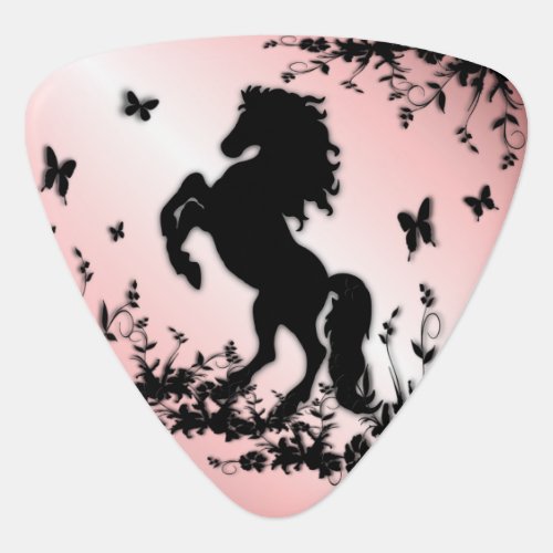 Rearing Black Stallion Pink Guitar Pick