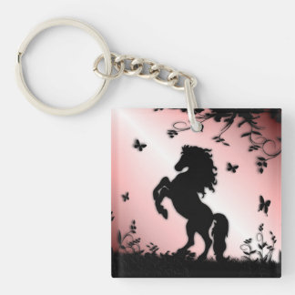 Rearing Black Stallion Pink Keychain