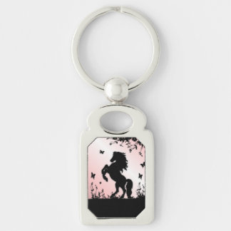 Rearing Black Stallion Pink Keychain