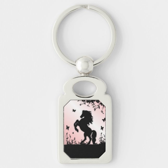 Rearing Black Stallion Pink Keychain (Front)
