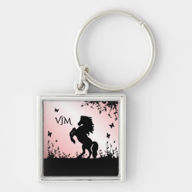 Rearing Black Stallion Pink Keychain (Front)