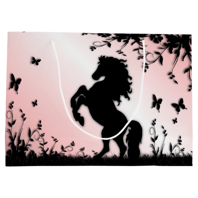 Rearing Black Stallion Pink Large Gift Bag (Back)