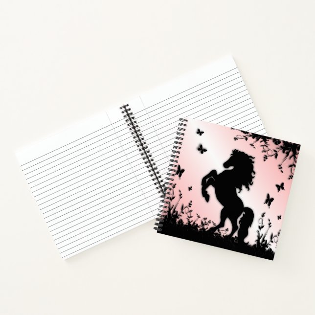 Rearing Black Stallion Pink Notebook (Inside)