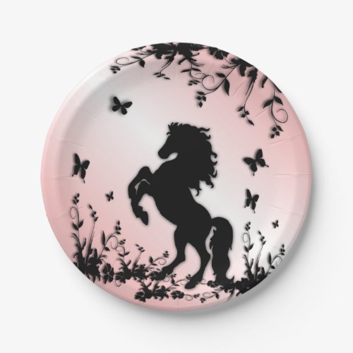 Rearing Black Stallion Pink Paper platrs