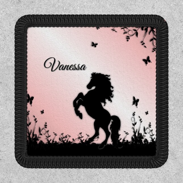 Rearing Black Stallion Pink Patch (Front)