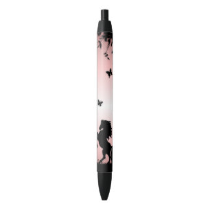 Rearing Black Stallion Pink Pen