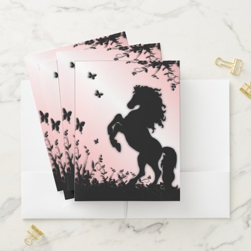 Rearing Black Stallion Pink Pocket Folder
