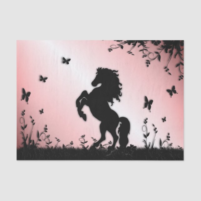 Rearing Black Stallion Pink Tissue Paper (Front)