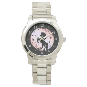 Rearing Black Stallion Pink Watch