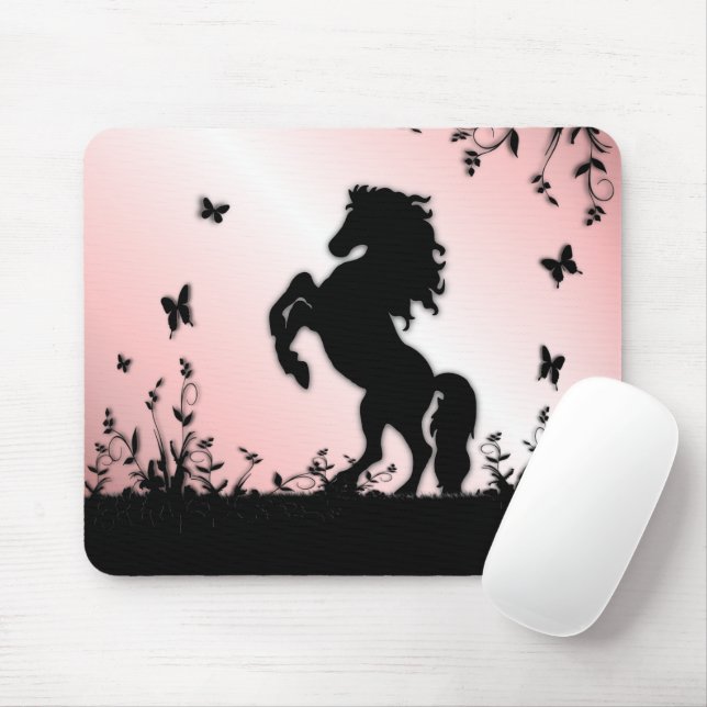 Rearing Black Stallion Purple Mouse Pad (With Mouse)