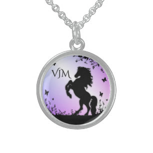Rearing Black Stallion Sterling Silver Necklace