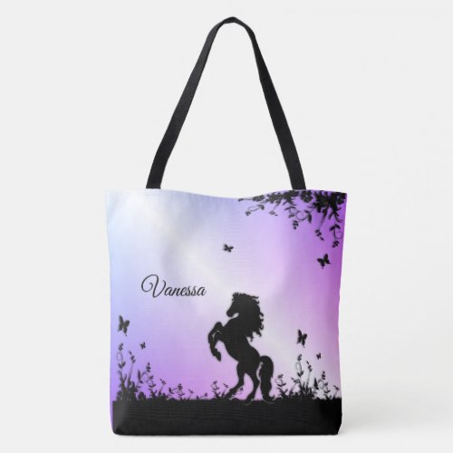 Rearing Black Stallion Tote Bag