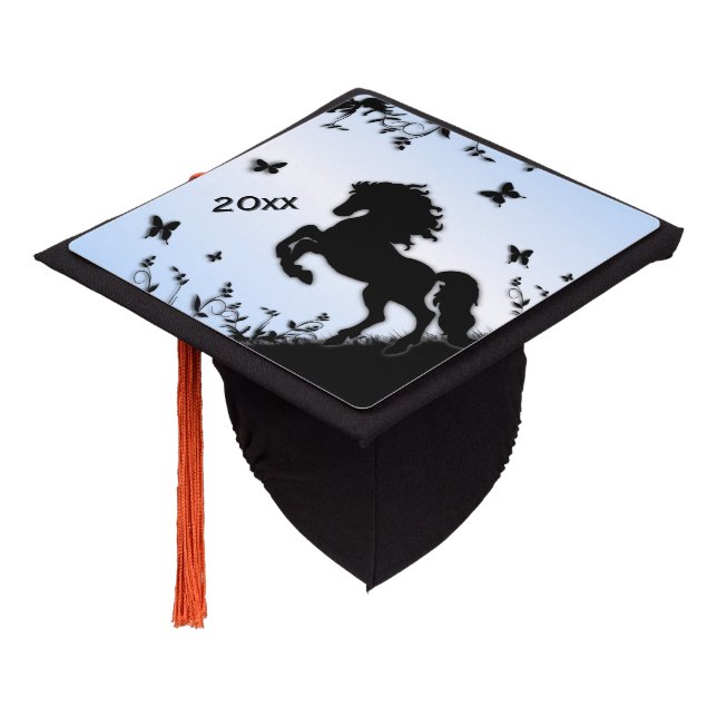 Rearing Black Stallion Year Graduation Cap Topper (Angled)