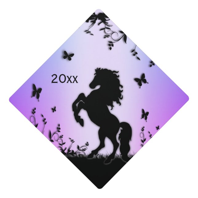 Rearing Black Stallion Year Graduation Cap Topper (Front)