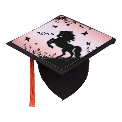 Rearing Black Stallion Year Pink Graduation Cap Topper