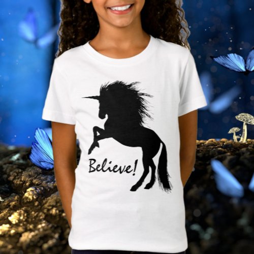 Rearing Black Unicorn Believe T_Shirt