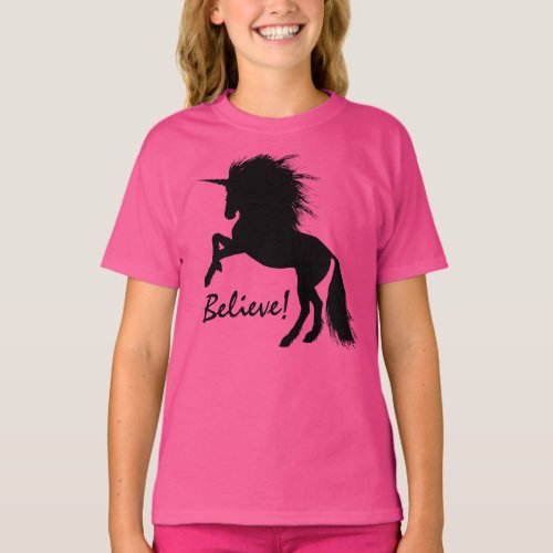 Rearing Black Unicorn Believe T_Shirt